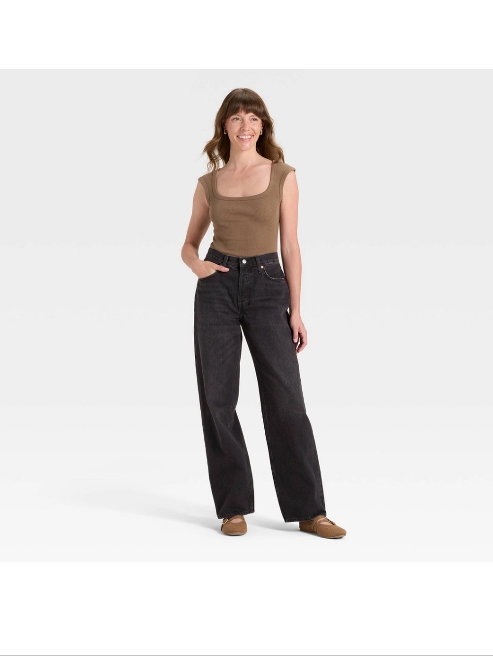 Universal Thread Mid Rise 90s Baggy Washed Black Straight-Leg Jeans Size 4 G201